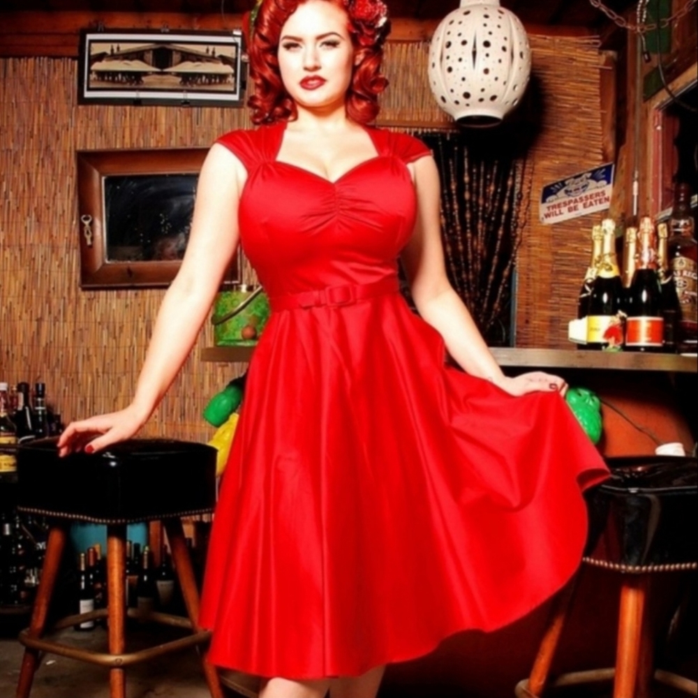 GUC PUG Pinup Couture Heidi Dress in Red 3X Pinup Girl Clothing